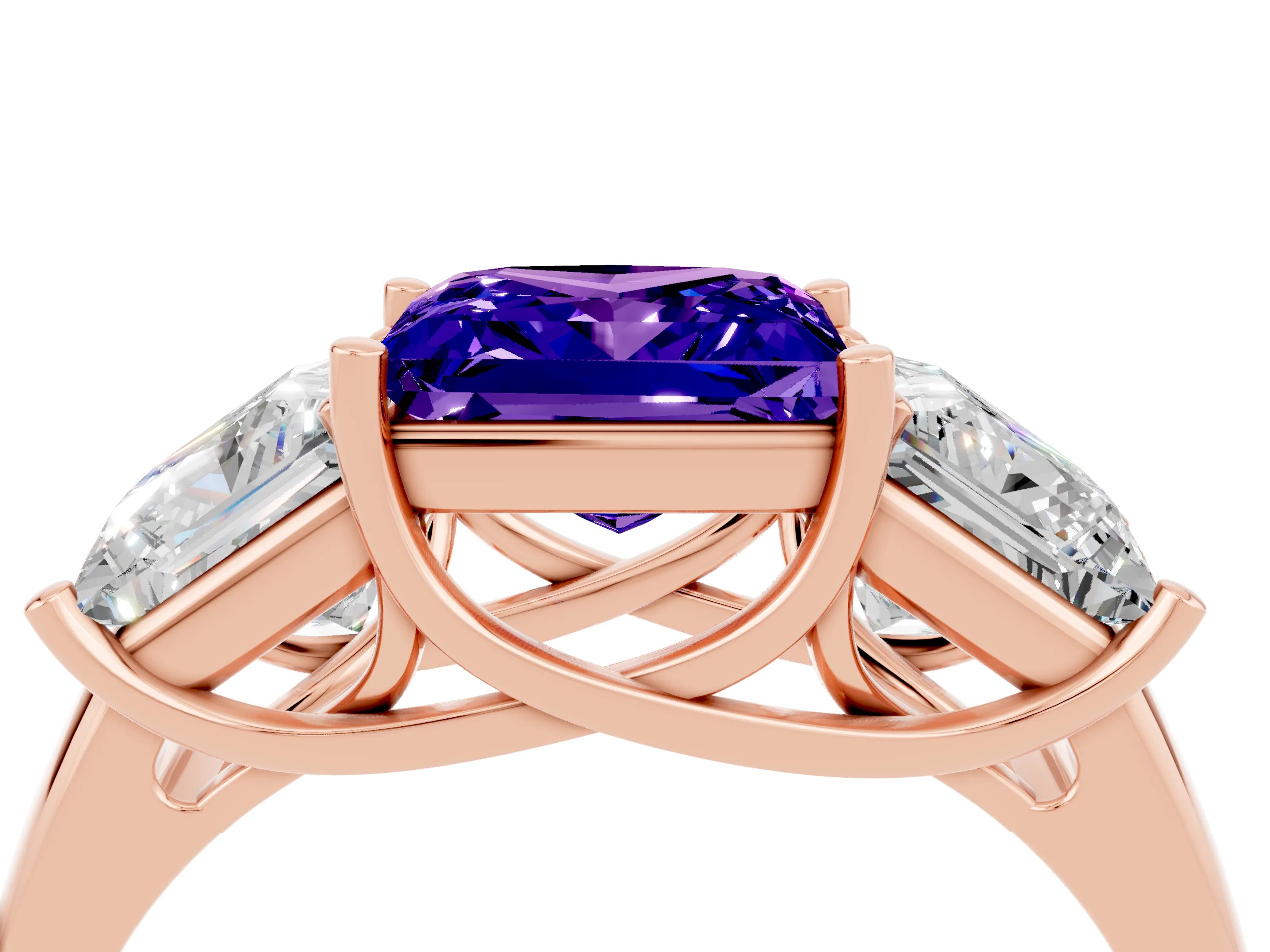 Rose gold Three-Stone Princess Cut Tanzanite Engagement Ring with Prong Setting_4