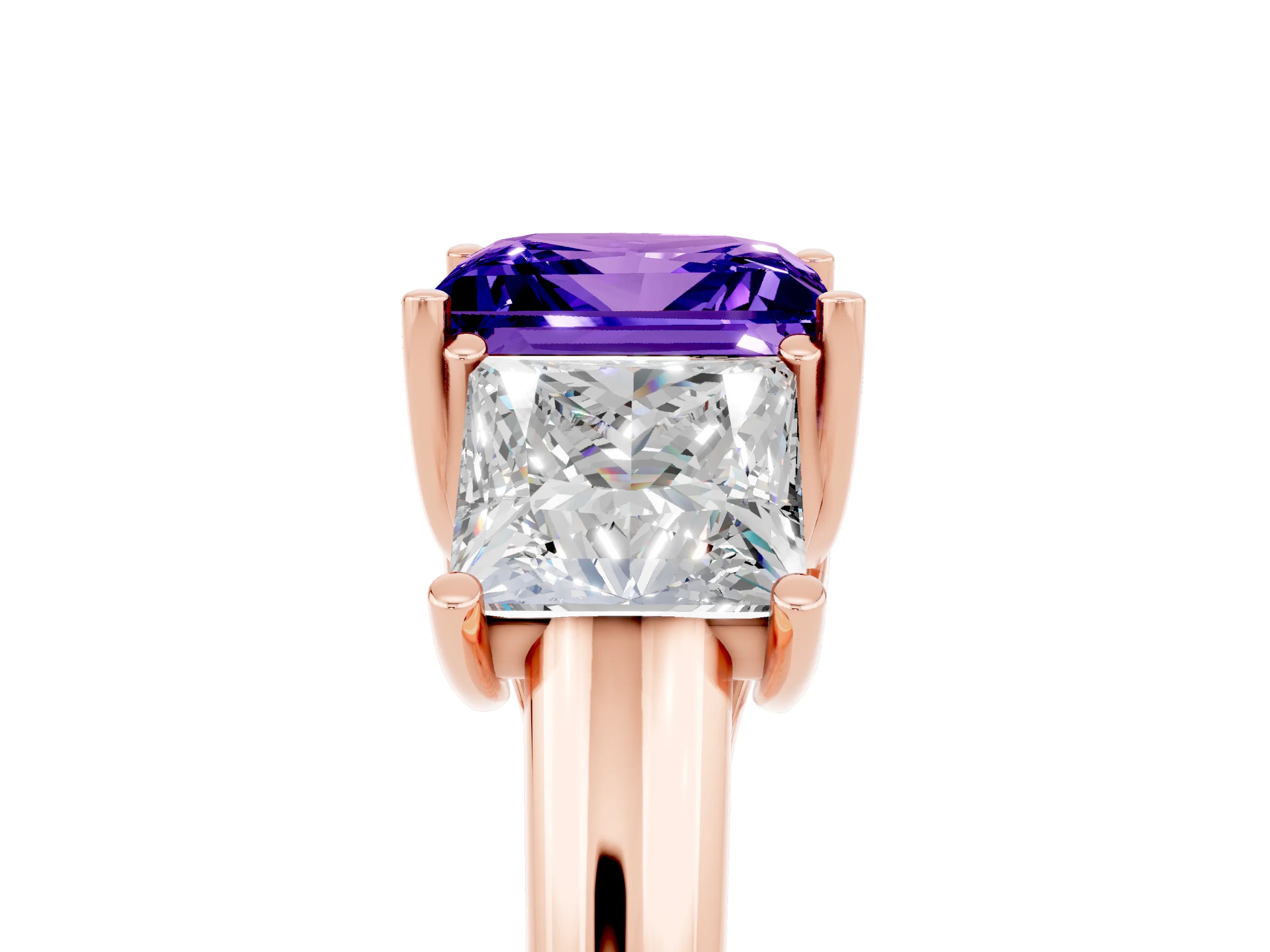Rose gold Three-Stone Princess Cut Tanzanite Engagement Ring with Prong Setting_5