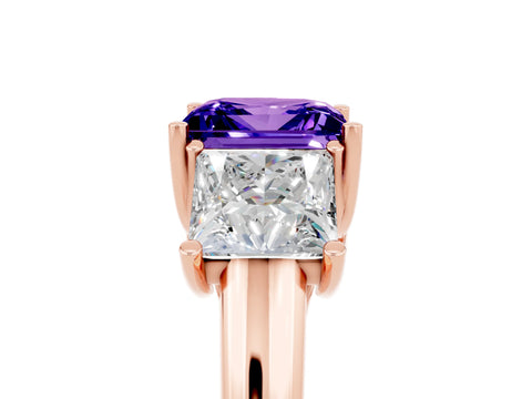 Rose gold Three-Stone Princess Cut Tanzanite Engagement Ring with Prong Setting_5