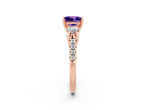 Rose gold Three-Stone Princess Cut Tanzanite Pavé Band with Four-Prong Setting_2