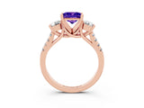 Rose gold Three-Stone Princess Cut Tanzanite Pavé Band with Four-Prong Setting_3