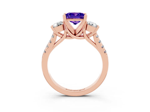 Rose gold Three-Stone Princess Cut Tanzanite Pavé Band with Four-Prong Setting_3