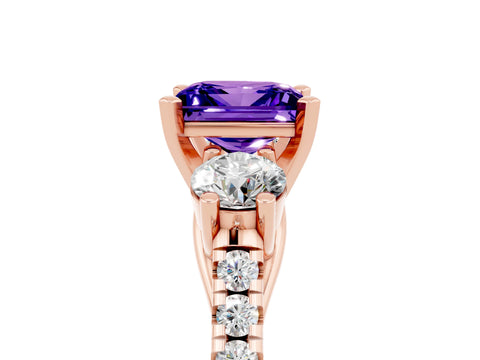 Rose gold Three-Stone Princess Cut Tanzanite Pavé Band with Four-Prong Setting_5