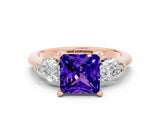 Rose gold Three-Stone Princess Cut Tanzanite Ring with Pear Side Stones and Four-Prong Setting
