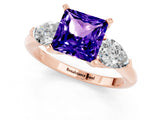 Rose gold Three-Stone Princess Cut Tanzanite Ring with Pear Side Stones and Four-Prong Setting_1