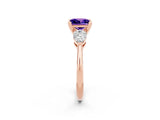 Rose gold Three-Stone Princess Cut Tanzanite Ring with Pear Side Stones and Four-Prong Setting_2