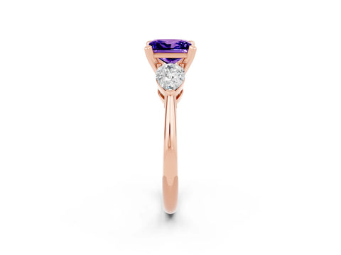 Rose gold Three-Stone Princess Cut Tanzanite Ring with Pear Side Stones and Four-Prong Setting_2