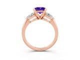 Rose gold Three-Stone Princess Cut Tanzanite Ring with Pear Side Stones and Four-Prong Setting_3