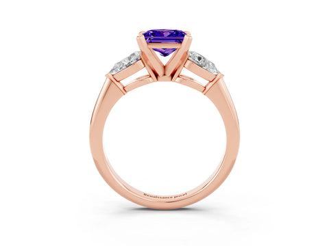 Rose gold Three-Stone Princess Cut Tanzanite Ring with Pear Side Stones and Four-Prong Setting_3