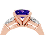 Rose gold Three-Stone Princess Cut Tanzanite Ring with Pear Side Stones and Four-Prong Setting_4