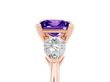 Rose gold Three-Stone Princess Cut Tanzanite Ring with Pear Side Stones and Four-Prong Setting_5