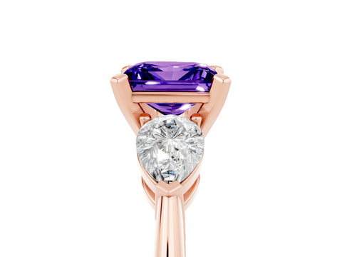 Rose gold Three-Stone Princess Cut Tanzanite Ring with Pear Side Stones and Four-Prong Setting_5
