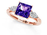 Rose gold Three-Stone Princess Cut Tanzanite Ring with Pear  Side Stones in Four-Prong Setting_13