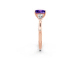 Rose gold Three-Stone Princess Cut Tanzanite Ring with Pear  Side Stones in Four-Prong Setting_14