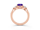 Rose gold Three-Stone Princess Cut Tanzanite Ring with Pear  Side Stones in Four-Prong Setting_15