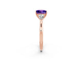 Rose gold Three-Stone Princess Cut Tanzanite Ring with Pear  Side Stones in Four-Prong Setting_38