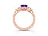 Rose gold Three-Stone Princess Cut Tanzanite Ring with Pear  Side Stones in Four-Prong Setting_39