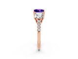 Rose gold Three-Stone Princess Cut Tanzanite Ring with Round  Pavé Band and Prong Setting_14