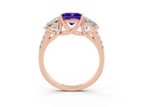 Rose gold Three-Stone Princess Cut Tanzanite Ring with Round  Pavé Band and Prong Setting_15