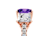 Rose gold Three-Stone Princess Cut Tanzanite Ring with Round  Pavé Band and Prong Setting_17