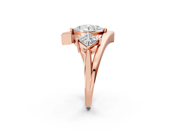 Rose gold Three-Stone Princess Cut Tension Band Ring with Four-Prong Setting