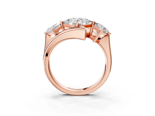 Rose gold Three-Stone Princess Cut Tension Band Ring with Four-Prong Setting