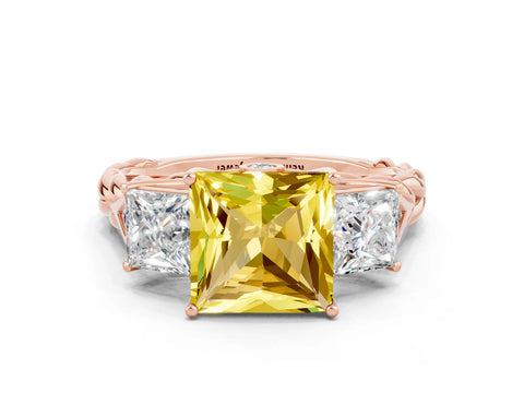 Rose gold Three-Stone Princess Cut Yellow Sapphire Braided Band Ring with Four-Prong Setting_36
