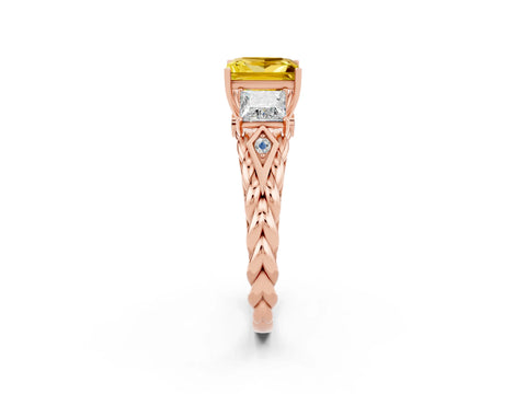 Rose gold Three-Stone Princess Cut Yellow Sapphire Braided Band Ring with Four-Prong Setting_38