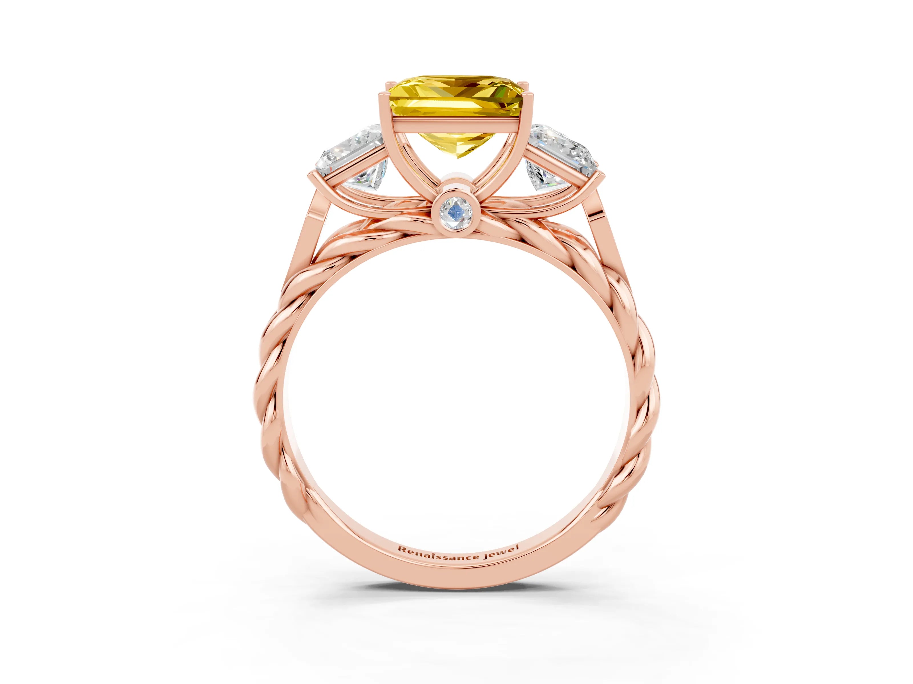 Rose gold Three-Stone Princess Cut Yellow Sapphire Braided Band Ring with Four-Prong Setting_39