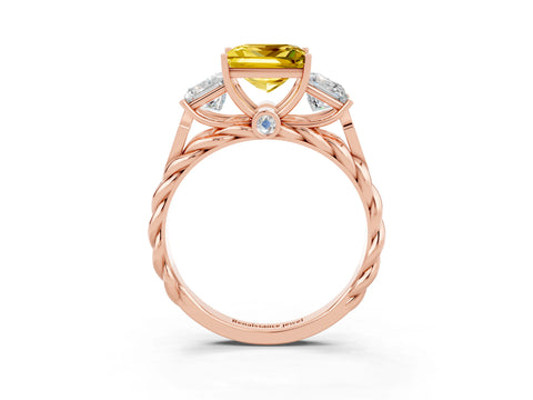 Rose gold Three-Stone Princess Cut Yellow Sapphire Braided Band Ring with Four-Prong Setting_39