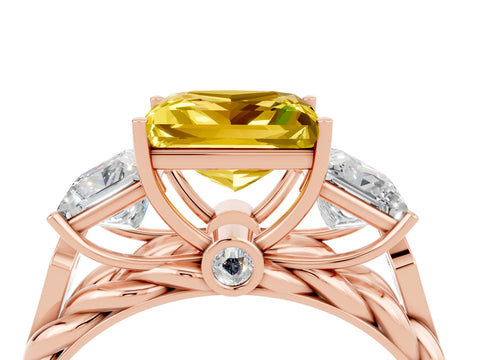 Rose gold Three-Stone Princess Cut Yellow Sapphire Braided Band Ring with Four-Prong Setting_40