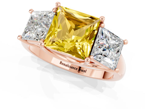 Rose gold Three-Stone Princess Cut Yellow Sapphire Engagement Ring with Prong Setting_1