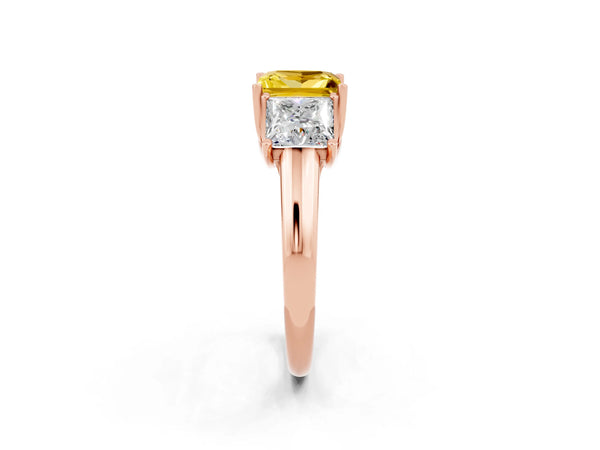 Rose gold Three-Stone Princess Cut Yellow Sapphire Engagement Ring with Prong Setting