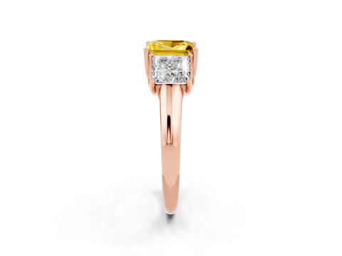 Rose gold Three-Stone Princess Cut Yellow Sapphire Engagement Ring with Prong Setting_2