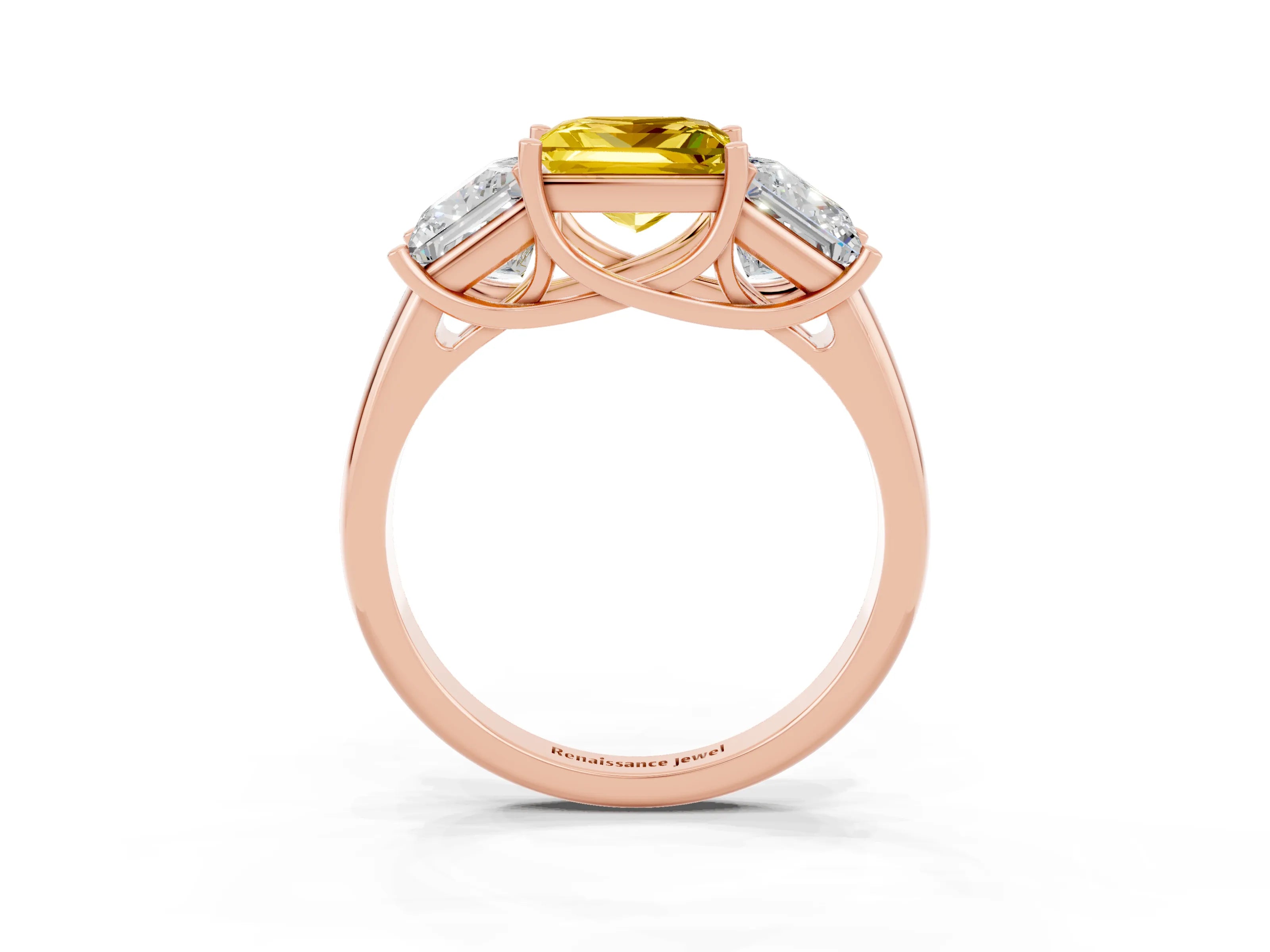 Rose gold Three-Stone Princess Cut Yellow Sapphire Engagement Ring with Prong Setting_3