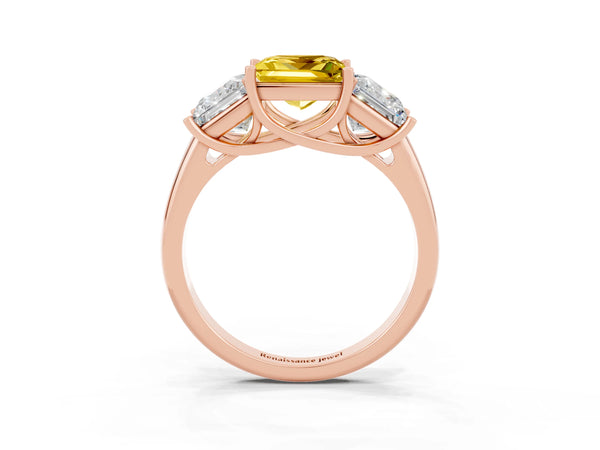 Rose gold Three-Stone Princess Cut Yellow Sapphire Engagement Ring with Prong Setting
