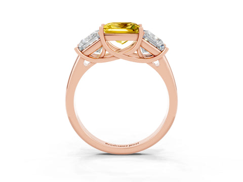 Rose gold Three-Stone Princess Cut Yellow Sapphire Engagement Ring with Prong Setting_3