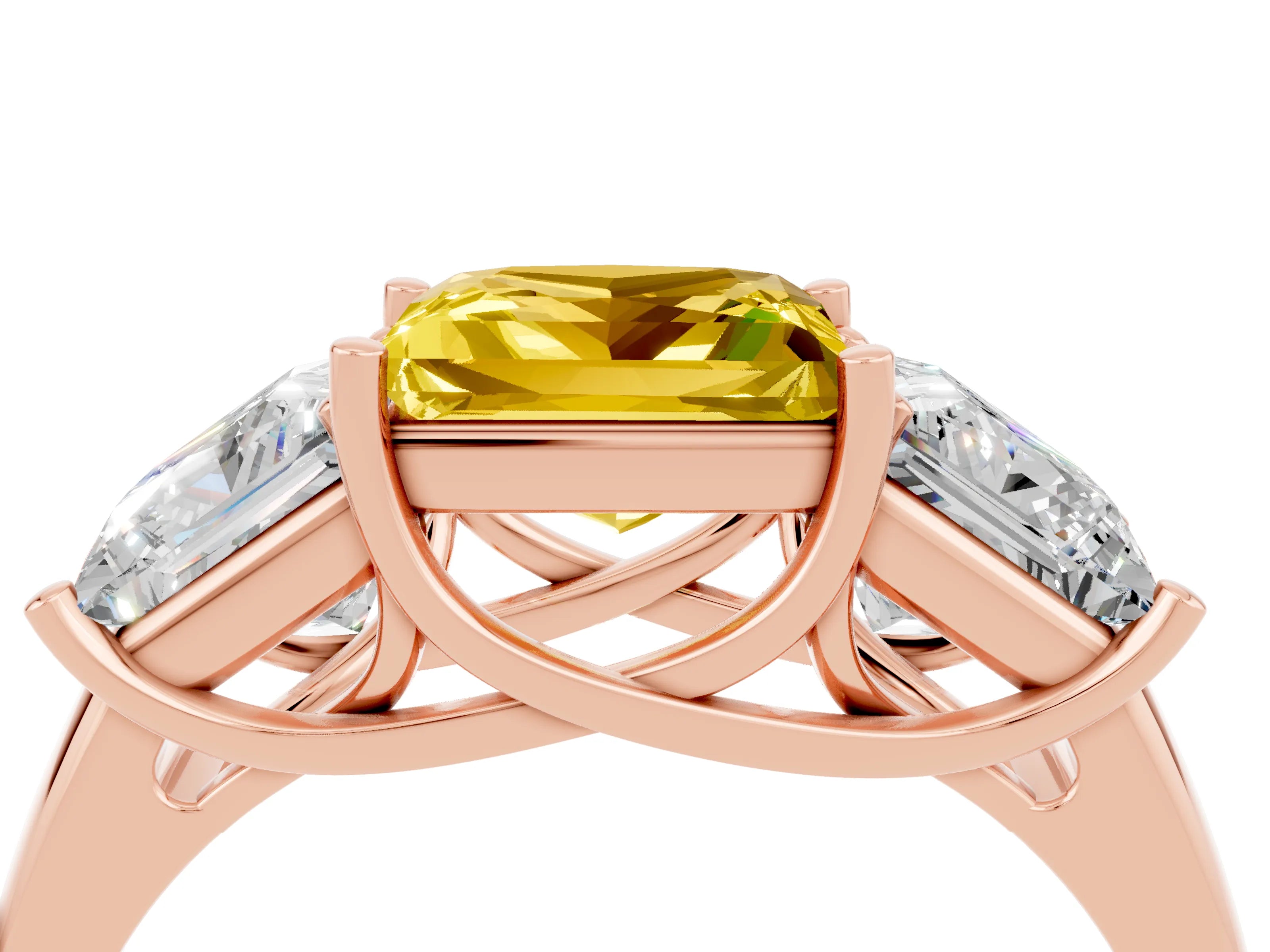 Rose gold Three-Stone Princess Cut Yellow Sapphire Engagement Ring with Prong Setting_4
