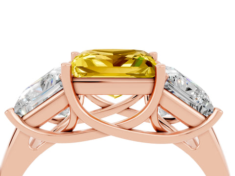 Rose gold Three-Stone Princess Cut Yellow Sapphire Engagement Ring with Prong Setting_4