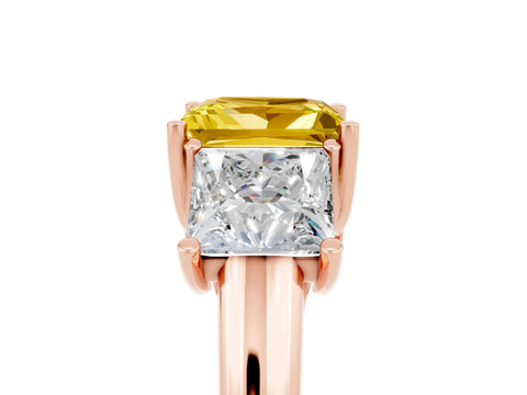 Rose gold Three-Stone Princess Cut Yellow Sapphire Engagement Ring with Prong Setting_5
