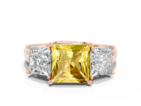 Rose gold Three-Stone Princess Cut Yellow Sapphire Engagement Ring with Prong Setting