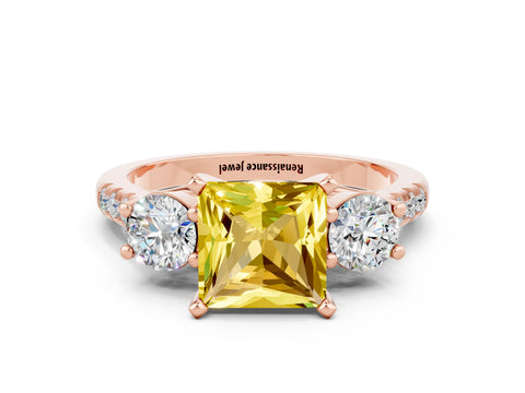 Rose gold Three-Stone Princess Cut Yellow Sapphire Pavé Band with Four-Prong Setting_24