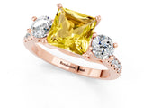 Rose gold Three-Stone Princess Cut Yellow Sapphire Pavé Band with Four-Prong Setting_25