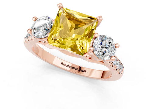 Rose gold Three-Stone Princess Cut Yellow Sapphire Pavé Band with Four-Prong Setting_25
