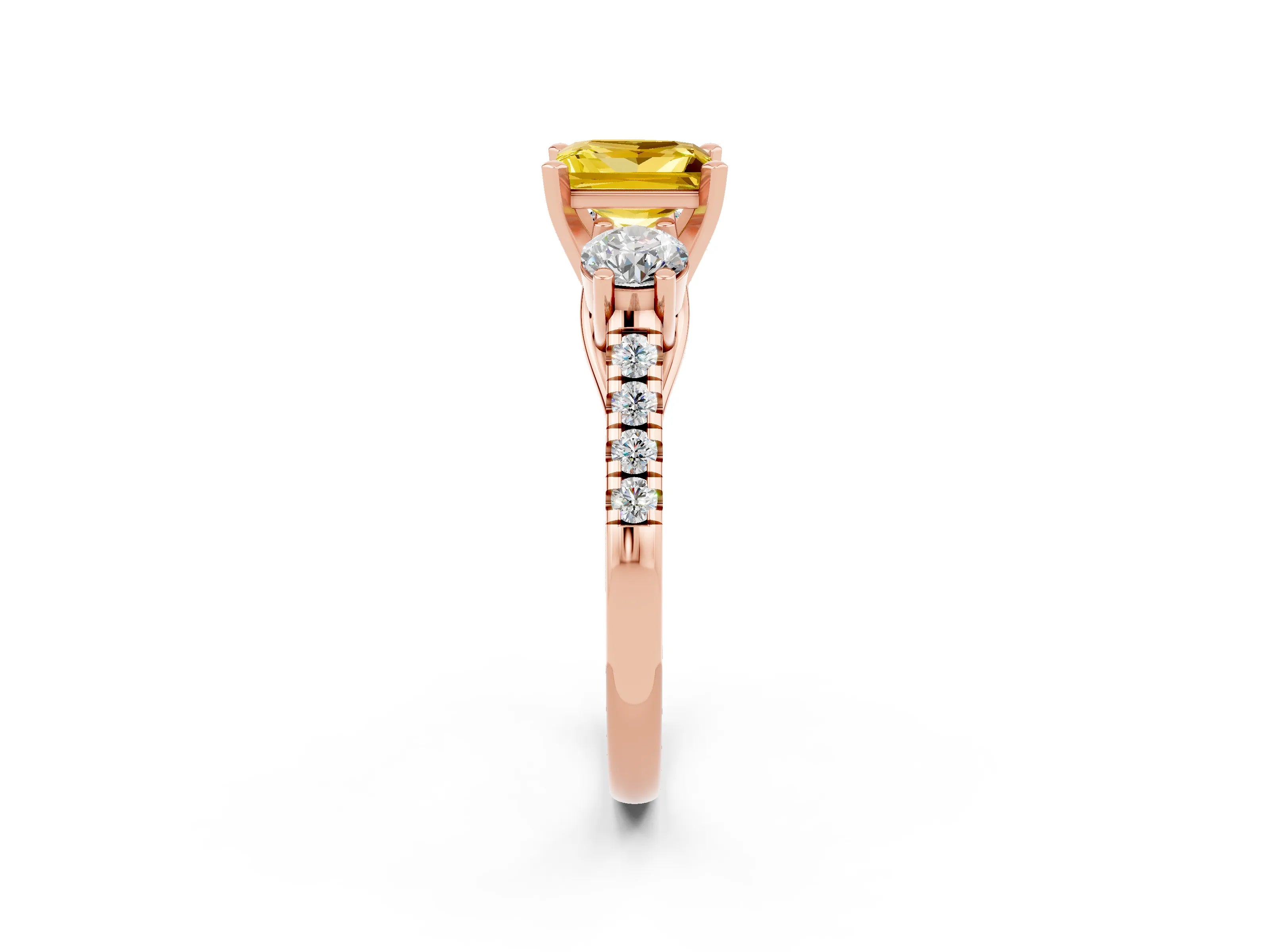 Rose gold Three-Stone Princess Cut Yellow Sapphire Pavé Band with Four-Prong Setting_26