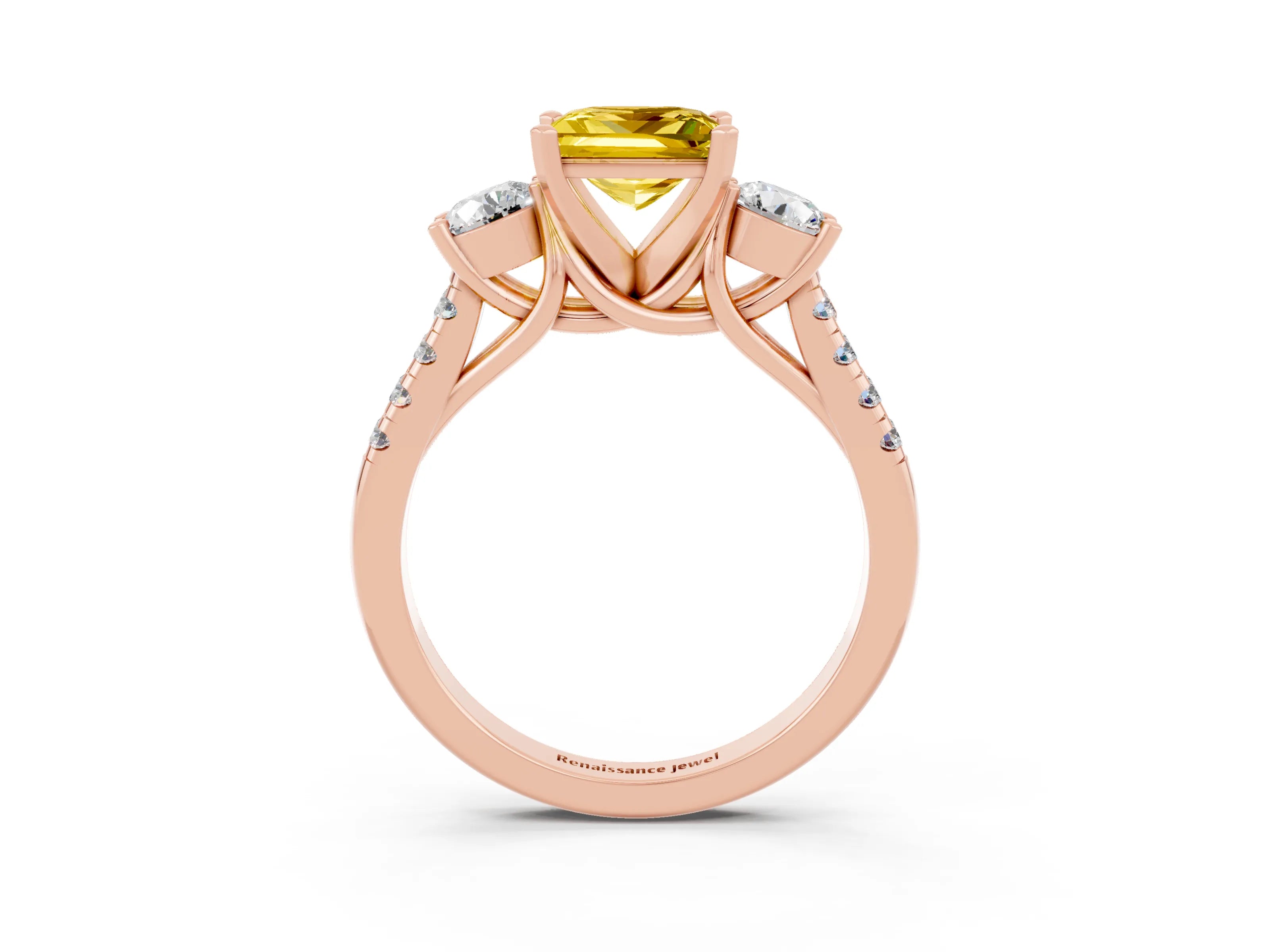 Rose gold Three-Stone Princess Cut Yellow Sapphire Pavé Band with Four-Prong Setting_27