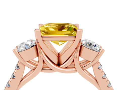 Rose gold Three-Stone Princess Cut Yellow Sapphire Pavé Band with Four-Prong Setting_28