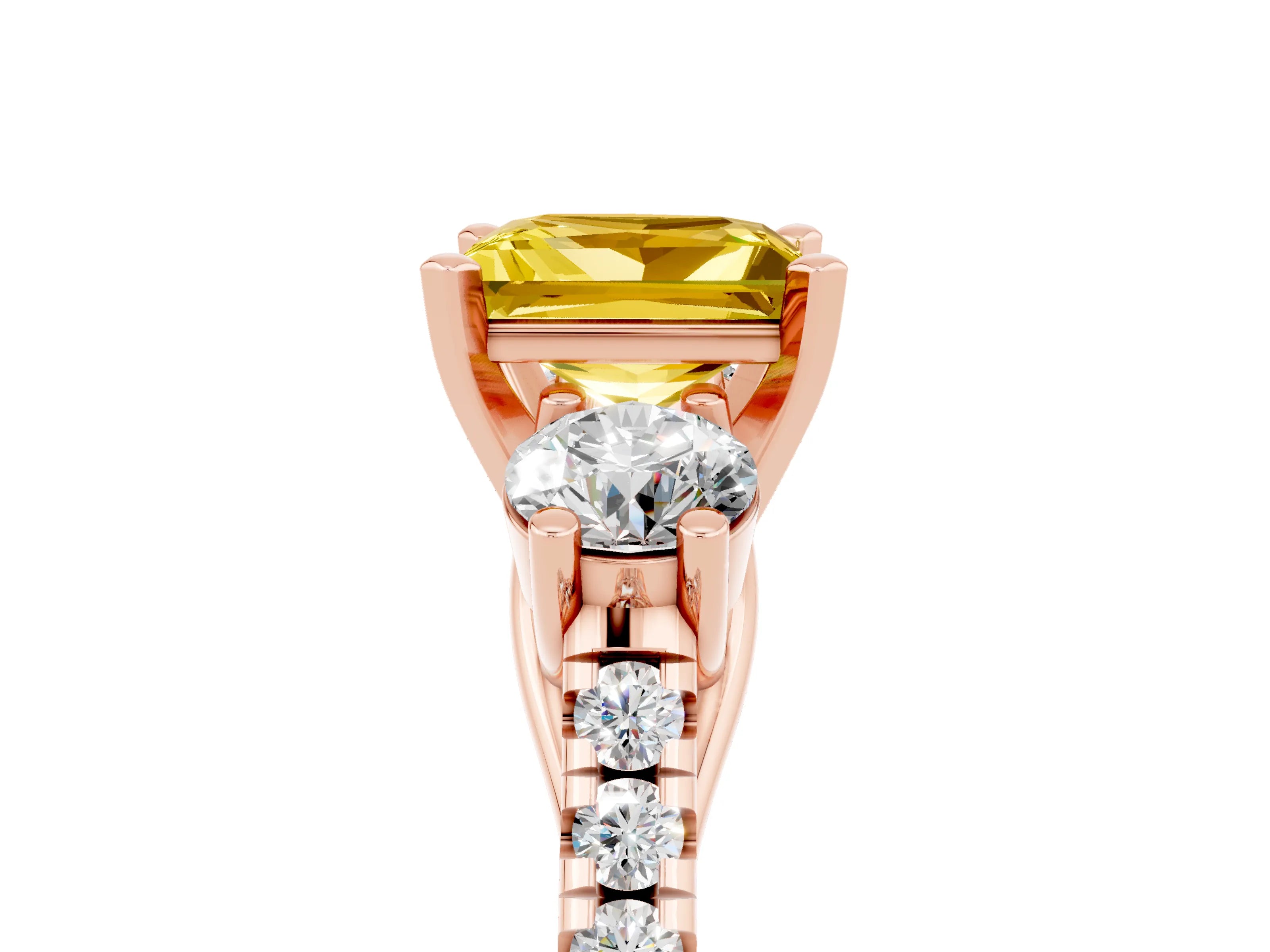 Rose gold Three-Stone Princess Cut Yellow Sapphire Pavé Band with Four-Prong Setting_29