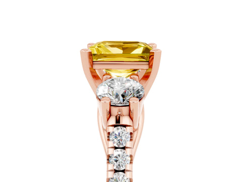 Rose gold Three-Stone Princess Cut Yellow Sapphire Pavé Band with Four-Prong Setting_29