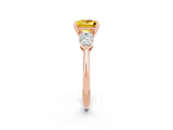 Rose gold Three-Stone Princess Cut Yellow Sapphire Ring with Pear Side Stones and Four-Prong Setting_26